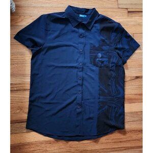 AT&T Navy & Black Employee Uniform Shirt Large Short Sleeve Bowling Hawaiian